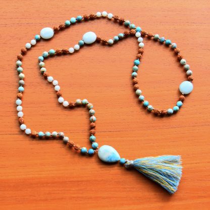 Mala Jaspis Aqua, Amazoniet, Rudraksha -vegan- ?