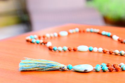 Mala Jaspis Aqua, Amazoniet, Rudraksha -vegan- ? - Afbeelding 2