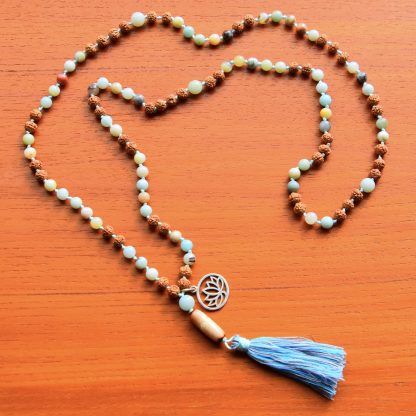 Mala Amozeniet, Rudraksha, Been, Nepalese Zilveren Lotus Bedel