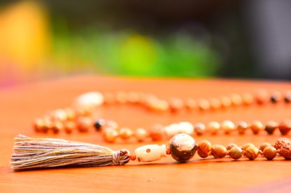 Mala van Natural wood stone, Picture Japis, bruine Tigeroog en Rudraksha. - Afbeelding 2