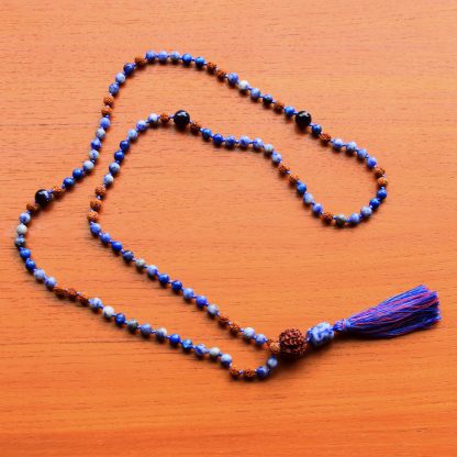 Mala Sodaliet, Blauwe Kiwi Lapis Lazuli, Rudraksha -vegan- ?